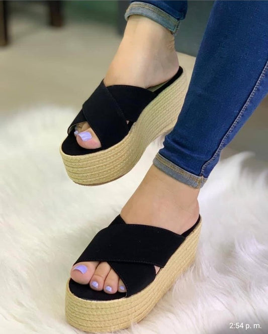 Sandalias Plataforma Esparto Cruzadas | Comodidad y Estilo